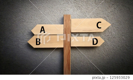 ABCD文字入り4方向の木製の道しるべ,generative ai_ワイド 125933029