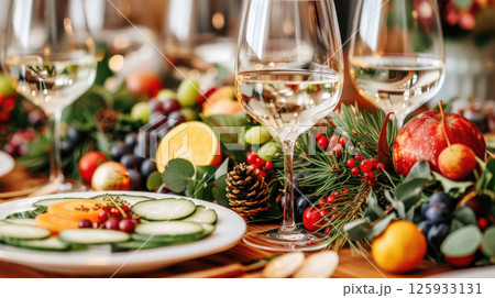 table is elegantly set for celebrating Christmas or New Year. table is elegantly set for celebrating Christmas or New Year. 125933131