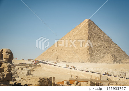 The Great Sphinx of Giza. Giza grand pyramids. Cairo, Ciza, Egypt.  125933767