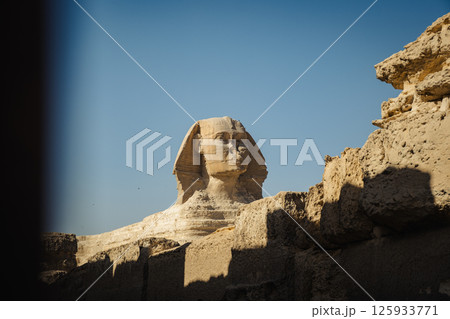 The Great Sphinx of Giza. Giza grand pyramids. Cairo, Ciza, Egypt.  125933771