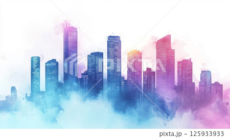 水彩で描かれた高層ビルの都市背景 水彩で描かれた高層ビルの都市背景 125933933