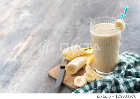 Fresh and healthy banana smoothie in glass 125933970
