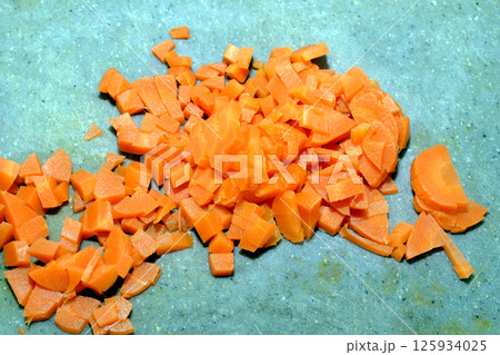 Boiled carrots, cut into pieces. Boiled carrots, cut into pieces. 125934025