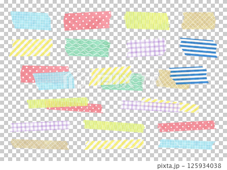 Watercolor cute pattern masking tape illustration set 125934038