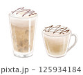 アイスとホットのほうじ茶ラテのイラスト グラスとガラスのマグカップ 125934184