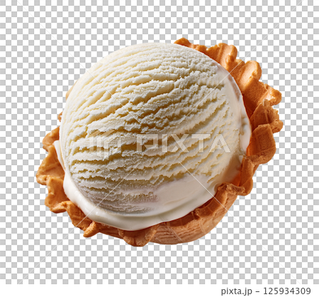 One Single Scoop of Vanilla Ice Cream in Waffle Bowl 125934309