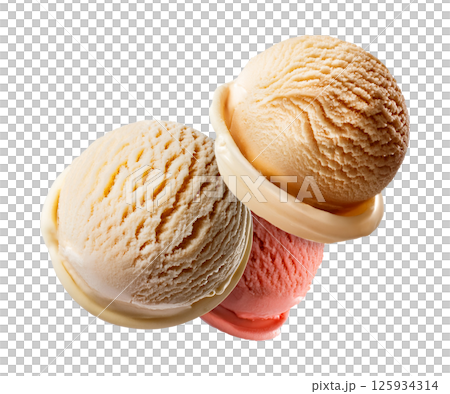 Three Individual Scoops of Stacked Ice Cream 125934314