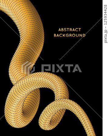 Twisted, dotted, golden gradient tube on a dark black background, creating abstract and dynamic design 125934428