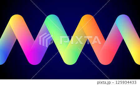 Multi colored, twisted ribbon or tube on dark background. 125934433