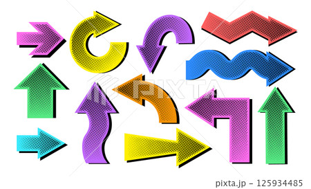 Collection of colorful halftone patterned arrows 125934485
