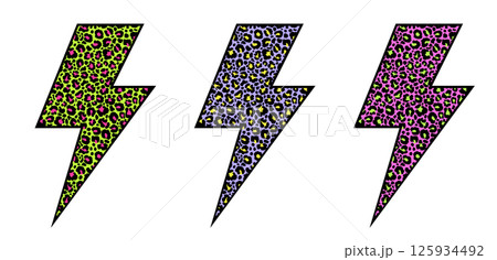 Set of lightning bolt shapes with different leopard print patterns Set of lightning bolt shapes with different leopard print patterns 125934492