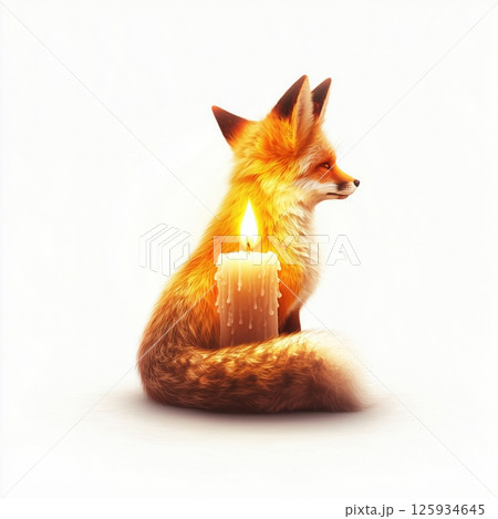 Ethereal Jellyfish with Magical Light Aura, Fire Fox with Neon Blended Light,Dreamy Night Fox with Floating Jellyfish 125934645
