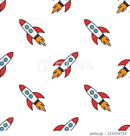 Seamless pattern of cute cartoon rockets launching into space. 125934723