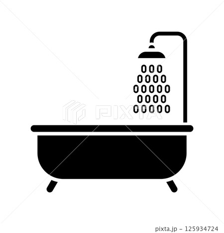 Bathtub icon. Bathtub with shower for hygiene and relaxation. Bathtub icon. Bathtub with shower for hygiene and relaxation. 125934724