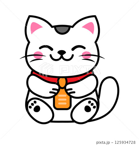 Drawing of a traditional Japanese lucky cat, the Maneki-Neko. Drawing of a traditional Japanese lucky cat, the Maneki-Neko. 125934728