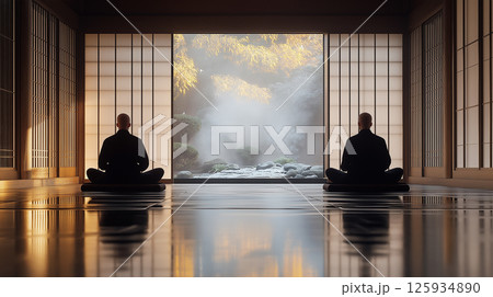 坐禅を組んでいる禅の修行僧 坐禅を組んでいる禅の修行僧 125934890