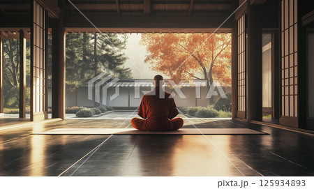 坐禅を組んでいる禅の修行僧 坐禅を組んでいる禅の修行僧 125934893