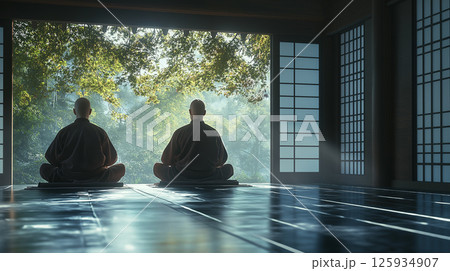 坐禅を組んでいる禅の修行僧 125934907
