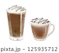 アイスとホットのカフェモカのイラスト グラスとガラスのマグカップ 125935712