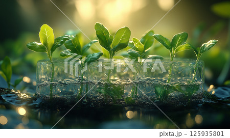 水耕栽培で育てた野菜の芽　generative ai 125935801