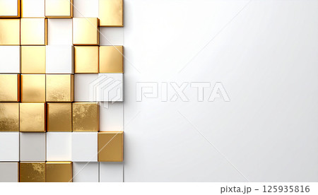 金と白の立方体が並ぶ高級感ある3D構図 125935816