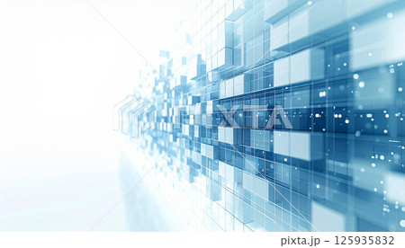 青い立方体が連なるデジタルブロック空間 青い立方体が連なるデジタルブロック空間 125935832