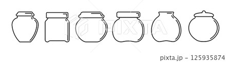 Glass jar line icon set. Homemade conserve,jelly. Jam jar glass icon set. 125935874