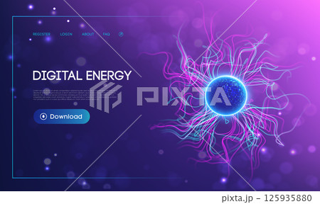 Abstract Digital Energy Background Light Blue Line Vector. Neon AI Power Effect Technology, Futuristic Wave Design. Tech Music Glow Rapid Network Pattern. Dynamic Motion and Cyber Spark. 125935880
