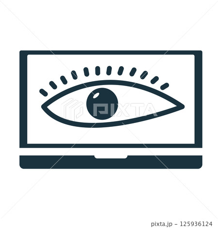 Eye watching laptop screen representing online surveillance and digital security 125936124