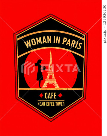 Charming Woman in Paris Caf Scene with Eiffel Tower 125936230