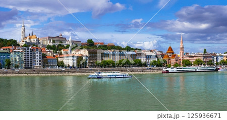 Beautiful capital of Hungary - Budapest. View of downtown with castle across the Danube river. Beautiful capital of Hungary - Budapest. View of downtown with castle across the Danube river. 125936671