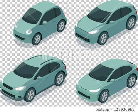 Isometric set of urban EV cars 125936965