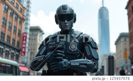 都市を守る人工知能ロボットの警察官 125937078