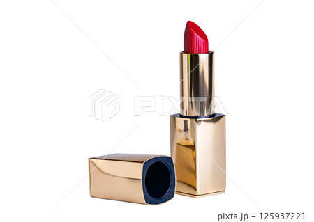 Closeup of red lipstick isolated on white background. 125937221