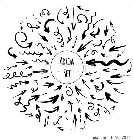 Hand drawn arrow set. Isolated doodle arrows, hand drawn on a white background Hand drawn arrow set. Isolated doodle arrows, hand drawn on a white background 125937814
