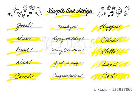 手描きの線のセット。落書きのマーカーペン。下線のベクター素材。 125937869