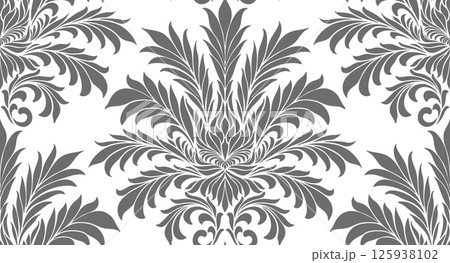 Damask pattern seamless vector wallpaper. Seamless ornament in the baroque style. Damask flower paisley elements. Damask pattern seamless vector wallpaper. Seamless ornament in the baroque style. Damask flower paisley elements. 125938102
