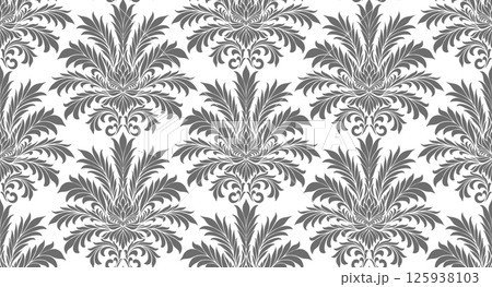 Damask pattern seamless vector wallpaper. Seamless ornament in the baroque style. Damask flower paisley elements. Damask pattern seamless vector wallpaper. Seamless ornament in the baroque style. Damask flower paisley elements. 125938103