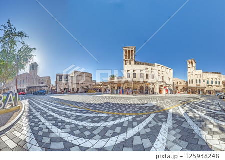 Historic architecture of Dubai old town with narrow alleys 125938248