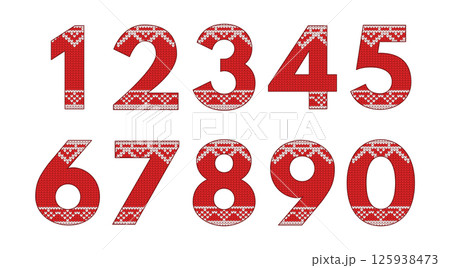 Knitted numbers from zero to nine. Traditional knitted pattern. 125938473