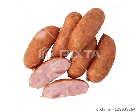 pile of smoked sausage isolated pile of smoked sausage isolated 125939264