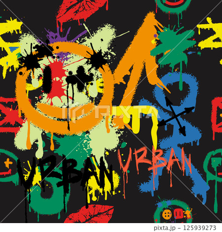 Abstract bright, seamless graffiti pattern. Graphic design for textiles, sportswear, prints. Abstract bright, seamless graffiti pattern. Graphic design for textiles, sportswear, prints. 125939273