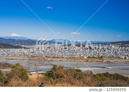 静岡市の円山花木園から見た静岡市の街並みと富士山(静岡県) 125939359