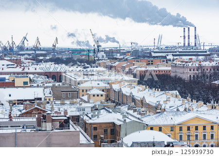 Old buildings roofs under the snow. Saint Petersburg. Russia. 125939730