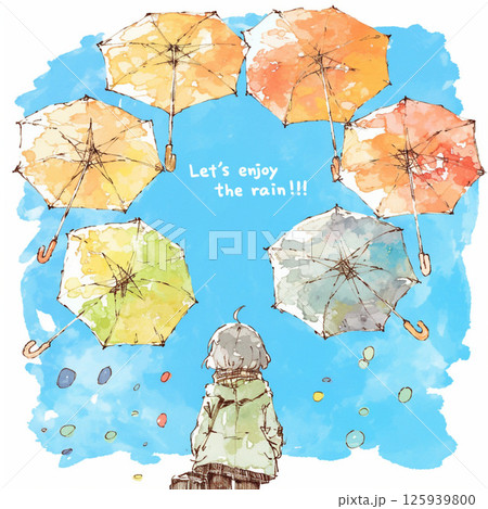 たくさんの傘と”Let's enjoy the rain!!”の文字 たくさんの傘と”Let's enjoy the rain!!”の文字 125939800