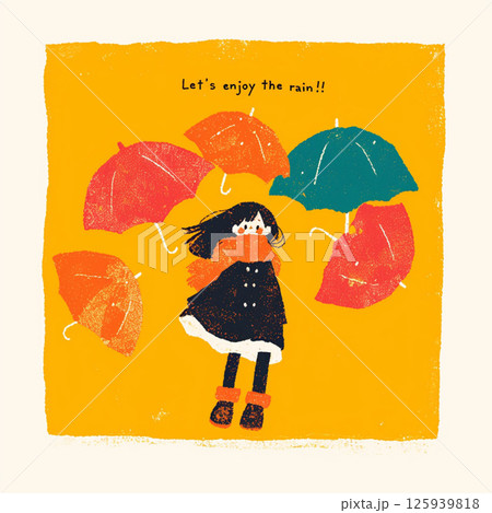 たくさんの傘と”Let's enjoy the rain!!”の文字 125939818