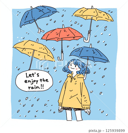 たくさんの傘と”Let's enjoy the rain!!”の文字 125939899