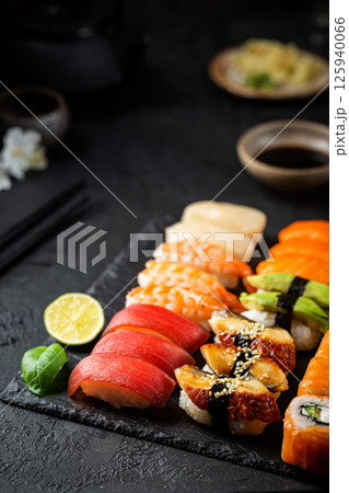 Set of sushi and maki 125940066