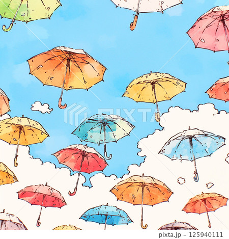 【風景・壁紙】青空とたくさんの傘 125940111