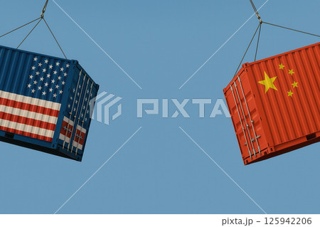 US and China trade war with containers 125942206